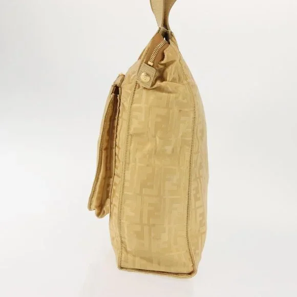 FENDI Zucca Canvas Hand Bag Yellow Gold Auth